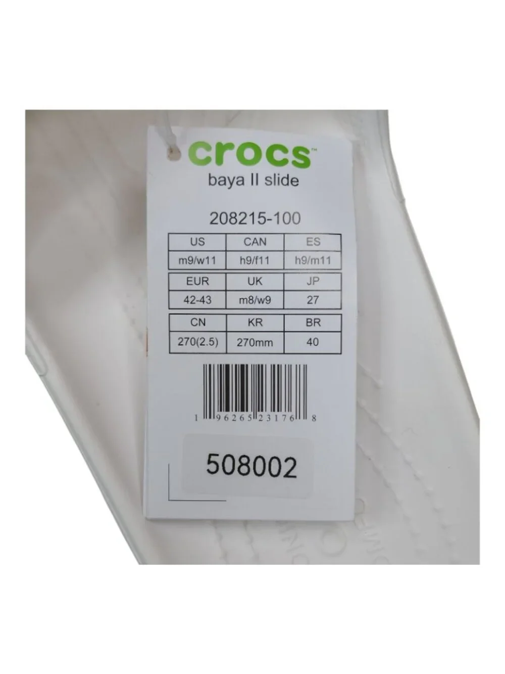 Crocs Baya II Slide Sandals White M9 W11 Lightweight Slip-Resistant Shower Shoes
